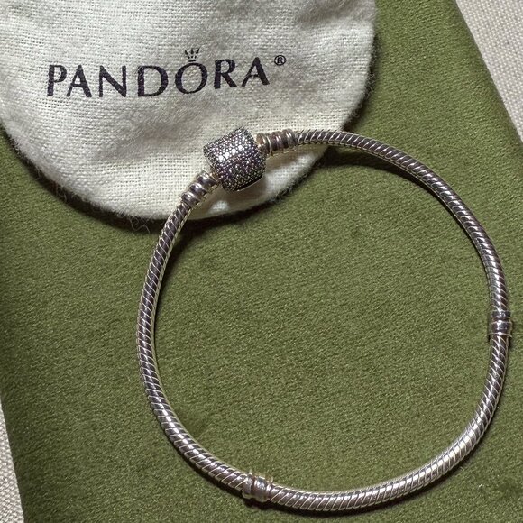 New PANDORA Sterling Silver Bracelet with CZ Slider Charm - Picture 14 of 16